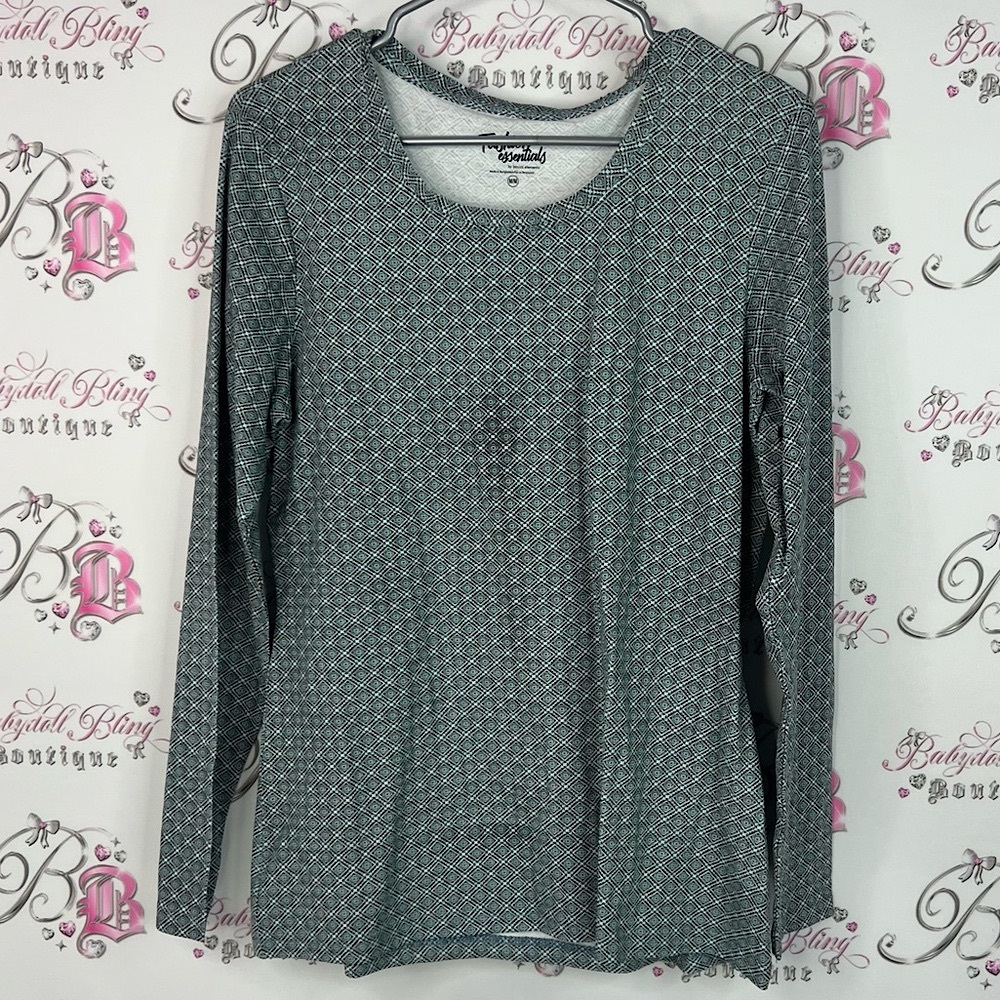Fashion essentials by basic elements long sleeve boho Gray Patterned Blouse
